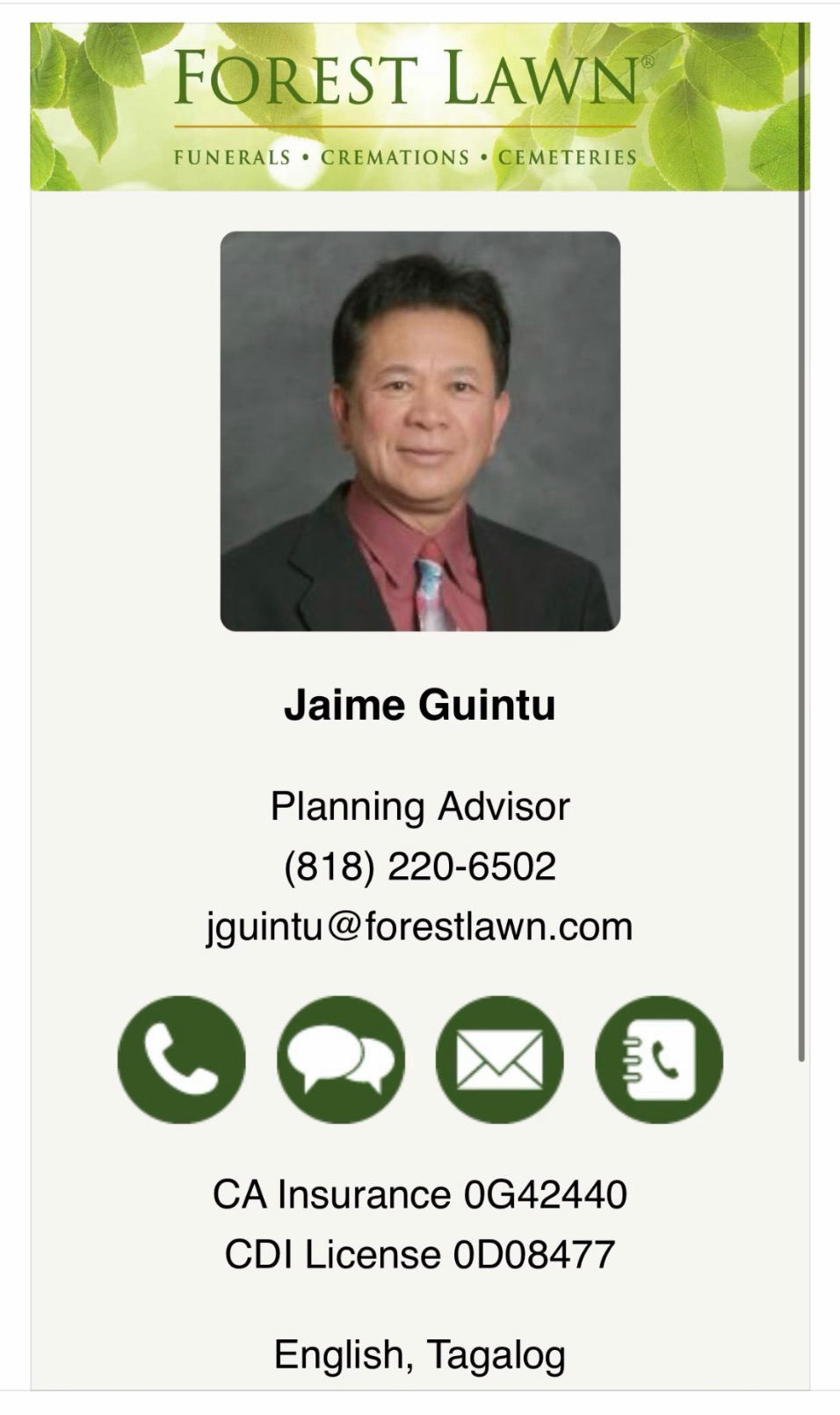 Jaime Guintu contact card